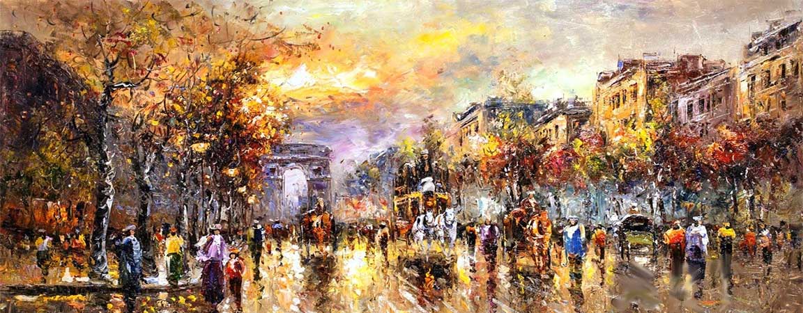 Impressionist colorful painting of Paris Triumphal Arch